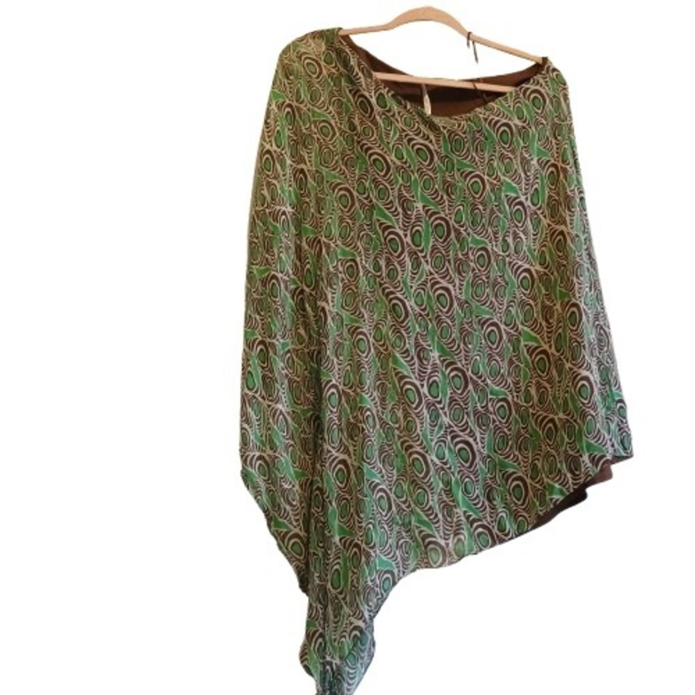 Susana‎ Monaco Green Brown Print One Shoulder Tunic Top Blouse